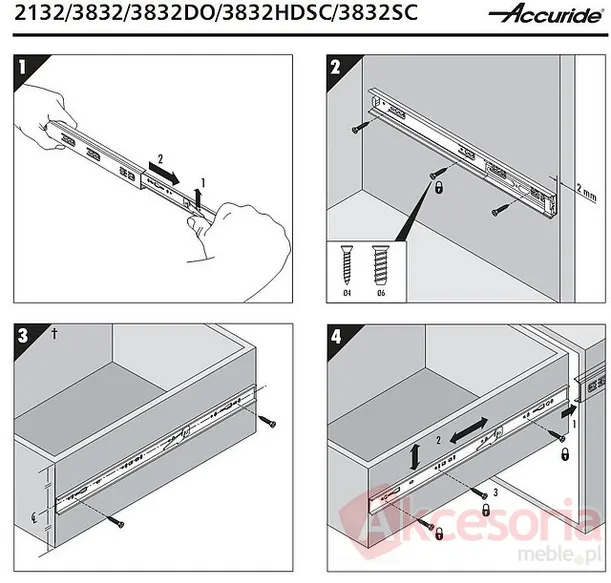 Prowadnica kulkowa 3832DO 45cm 45kg 100%wysuw Accuride
