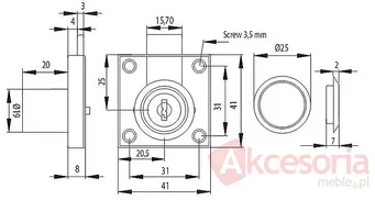 rysunek techniczny Zamek Patentowy X-954 Niklowany