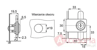 rysunek techniczny Zamek do szklanych drzwi Siso X-916 - chrom