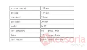 Uchwyt klasyczny M26 Antica Florence Rozstaw 128mm