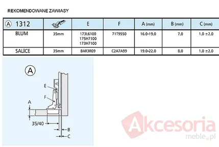Prowadnica 1312-0060 Do Drzwi Chowanych Pionowych Accuride
