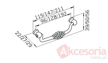 rysunek techniczny Uchwyt 1267-115 z Kolekcji Cage - Stary Mosiądz