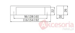 rysunek techniczny Uchwyt 1516 z Kolekcji Mendi Aluminium Proszkowane Rozstaw 128mm