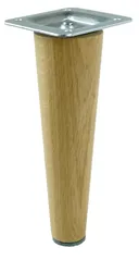 Noga dębowa z blachą montażową - lakier bezbarwny / stożek wys. 15 cm