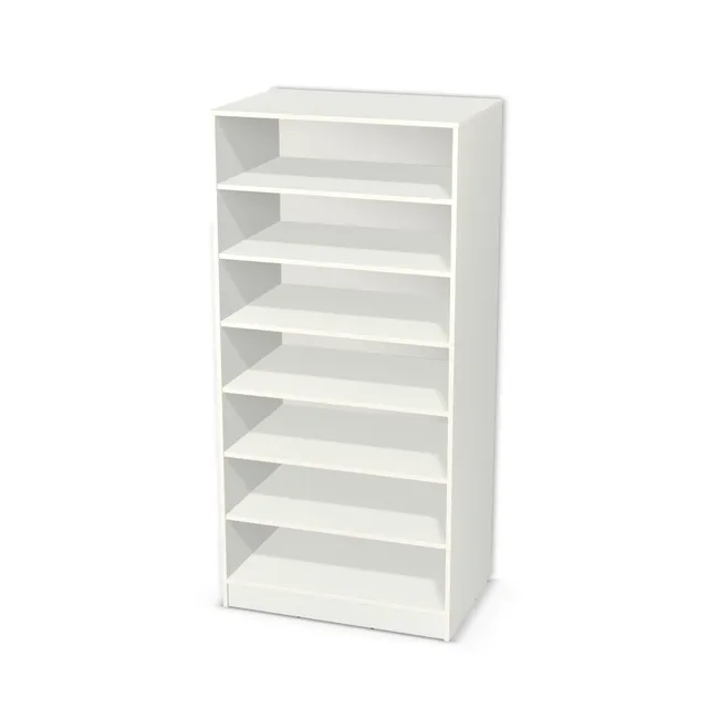 Korpus: W954 SM, Materiał pleców: Plecy z płyty HDF 3 mm (biała), Szerokość: 90 cm, Wysokość: 180 cm, Wysokość z cokołem: 190 cm, Głębokość: 60 cm, Liczba półek: 6 półek, Rozmieszczenie półek: Rozmieszczenie symetryczne półek, Typ podstawy: Cokół 10 cm, Podpórki półek: Podpórki półki fi 5 mm (Basic / ruchome), Obrzeże korpusu: 