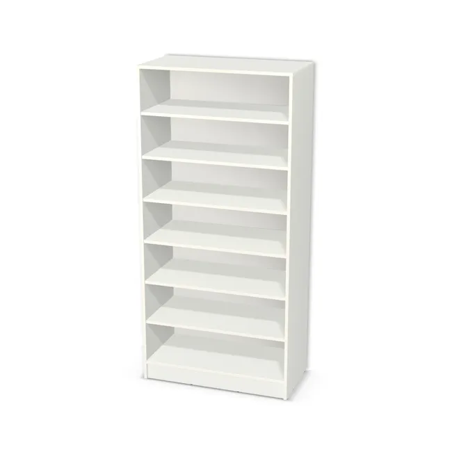 Korpus: W954 SM, Materiał pleców: Plecy z płyty HDF 3 mm (biała), Szerokość: 90 cm, Wysokość: 180 cm, Wysokość z cokołem: 190 cm, Głębokość: 45 cm, Liczba półek: 6 półek, Rozmieszczenie półek: Rozmieszczenie symetryczne półek, Typ podstawy: Cokół 10 cm, Podpórki półek: Podpórki półki fi 5 mm (Basic / ruchome), Obrzeże korpusu: 