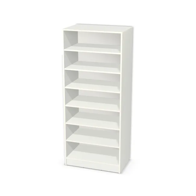 Korpus: W954 SM, Materiał pleców: Plecy z płyty HDF 3 mm (biała), Szerokość: 80 cm, Wysokość: 180 cm, Wysokość z cokołem: 190 cm, Głębokość: 50 cm, Liczba półek: 6 półek, Rozmieszczenie półek: Rozmieszczenie symetryczne półek, Typ podstawy: Cokół 10 cm, Podpórki półek: Podpórki półki fi 5 mm (Basic / ruchome), Obrzeże korpusu: 