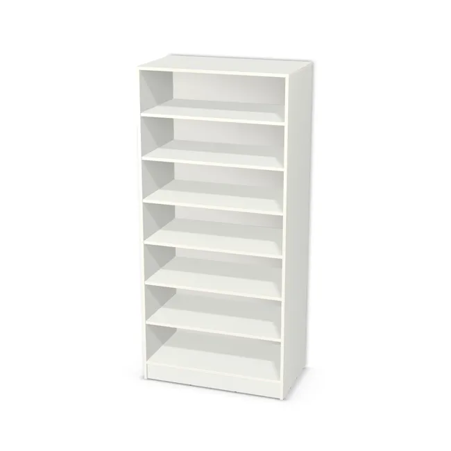 Korpus: W954 SM, Materiał pleców: Plecy z płyty HDF 3 mm (biała), Szerokość: 88 cm, Wysokość: 180 cm, Wysokość z cokołem: 190 cm, Głębokość: 50 cm, Liczba półek: 6 półek, Rozmieszczenie półek: Rozmieszczenie symetryczne półek, Typ podstawy: Cokół 10 cm, Podpórki półek: Podpórki półki fi 5 mm (Basic / ruchome), Obrzeże korpusu: 