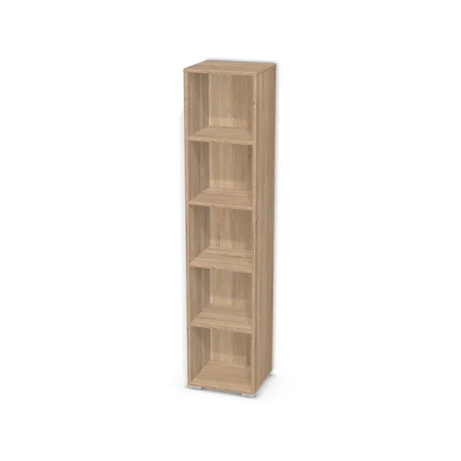 Korpus: Dąb Bardolino naturalny (H1145, ST10), Materiał pleców: Plecy z płyty jak korpus, Szerokość: 40 cm, Wysokość: 180 cm, Wysokość z nóżkami: 182 cm, Głębokość: 35 cm, Liczba półek: 4 półki, Rozmieszczenie półek: Rozmieszczenie symetryczne półek, Typ podstawy: Nóżki (wg wyboru), Nóżki: Stopka K041 - tworzywo - chrom wys 2 cm (Stopka chrom 2cm), Podpórki półek: Podpórki półki fi 5 mm (Basic / ruchome), Obrzeże korpusu: 0,8 mm