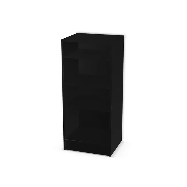 Korpus: Czarny (U999, ST2), Materiał pleców: Plecy z płyty jak korpus, Szerokość: 50 cm, Wysokość: 103 cm, Wysokość z cokołem: 113 cm, Głębokość: 42 cm, Liczba półek: 3 półki, Rozmieszczenie półek: Własne ustawienie, Typ podstawy: Cokół 10 cm, Podpórki półek: Podpórki półki fi 5 mm (Basic / ruchome), Obrzeże korpusu: 