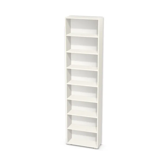 Korpus: W908 SM, Materiał pleców: Plecy z płyty HDF 3 mm (biała), Szerokość: 65 cm, Wysokość: 250 cm, Wysokość z nóżkami: 252 cm, Głębokość: 25 cm, Liczba półek: 7 półek, Rozmieszczenie półek: Rozmieszczenie symetryczne półek, Typ podstawy: Nóżki (wg wyboru), Nóżki: Stopka K041 - tworzywo - chrom wys 2 cm (Stopka chrom 2cm), Podpórki półek: Podpórki półki fi 5 mm (Basic / ruchome), Obrzeże korpusu: 