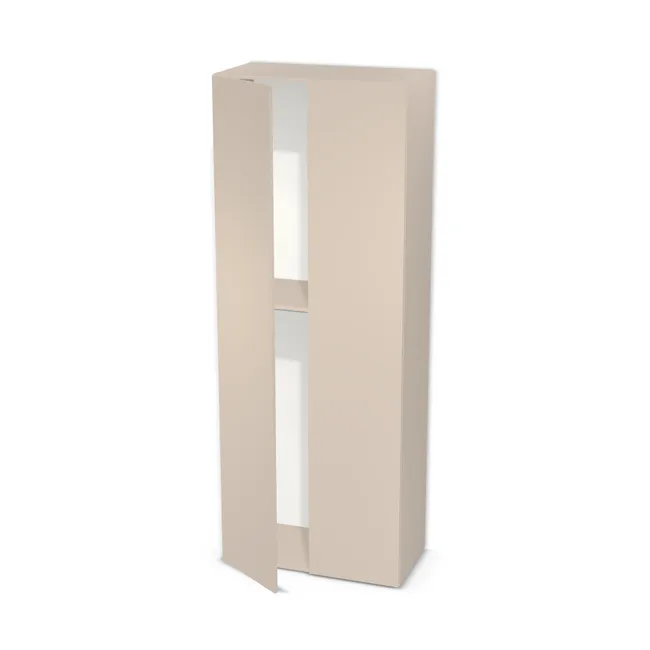 Front: Kaszmir (U702, ST9), Korpus: Kaszmir (U702, ST9), Materiał pleców: Plecy z płyty HDF 3 mm (biała), Szerokość: 95 cm, Wysokość: 250 cm, Głębokość: 47 cm, Głębokość z frontem: 48,8 cm, Wys. części dolnej: 140 cm, Przestrzeń pod drążkiem (od osi drążka do wieńca dolnego): 129,7 cm, Układ półek pod drążkiem: Bez półki pod drążkiem, Drzwi: 2 fronty - lewy i prawy, Typ podstawy: Brak (tylko ślizgacze), System domyku: Otwieranie uchwytem, Zawiasy: Blum Clip 100 (Optimum), Uchwyty: Brak uchwytów i brak nawiertów (Brak uchwytów), Obrzeże korpusu: 0,8 mm, Obrzeże frontu: 0,8 mm