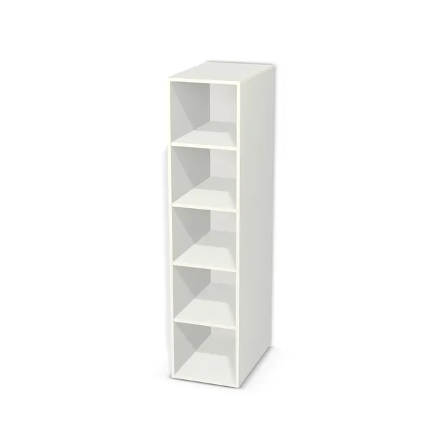 Korpus: W962 SM, Materiał pleców: Plecy z płyty HDF 3 mm (biała), Szerokość: 40 cm, Wysokość: 170 cm, Głębokość: 61,5 cm, Liczba półek: 4 półki, Rozmieszczenie półek: Rozmieszczenie symetryczne półek, Typ podstawy: Brak (tylko ślizgacze), Podpórki półek: Podpórki półki fi 5 mm (Basic / ruchome), Obrzeże korpusu: , Rodzaj: Zabudowa szeregowa