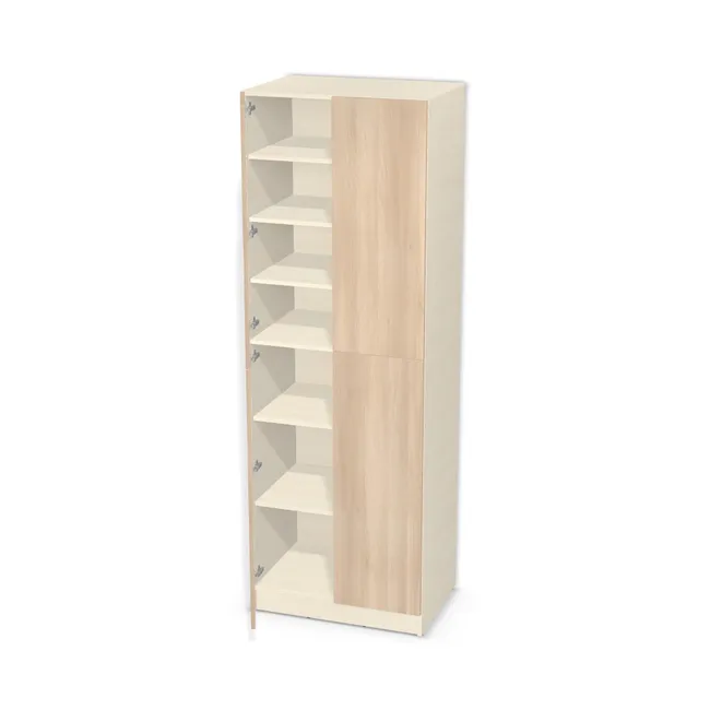 Front: Akacja Lakeland jasna (H1277, ST9) Usłojenie Pionowe, Korpus: H1424 ST22, Usłojenie frontu: Pionowe, Materiał pleców: Plecy z płyty jak korpus, Szerokość: 78 cm, Wysokość: 217 cm, Wysokość z cokołem: 227 cm, Głębokość: 53 cm, Głębokość z frontem: 54,8 cm, Wys. pasa dolnego: 114 cm, Drzwi: 4 fronty - 2 lewe, 2 prawe, Liczba półek na górze: 3 półki, Liczba półek na dole: 2 półki, Rozmieszczenie półek: Własne ustawienie, Typ podstawy: Cokół 10 cm, System domyku: Otwieranie naciskiem (Tip-On), Zawiasy: Blum ClipTop 110 bez sprężyny (Premium), Uchwyty: Brak uchwytów i brak nawiertów (Brak uchwytów), Podpórki półek: Podpórki Kuadro z zabezpieczeniem (typ 2) (Premium / z zabezp.), Obrzeże korpusu: , Obrzeże frontu: 0,8 mm
