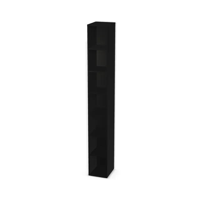 Korpus: Czarny (U999, ST2), Materiał pleców: Plecy z płyty jak korpus, Szerokość: 30 cm, Wysokość: 229,5 cm, Głębokość: 35 cm, Liczba półek: 6 półek, Rozmieszczenie półek: Rozmieszczenie symetryczne półek, Typ podstawy: Brak (tylko ślizgacze), Podpórki półek: Podpórki Kuadro z zabezpieczeniem (typ 2) (Premium / z zabezp.), Obrzeże korpusu: 