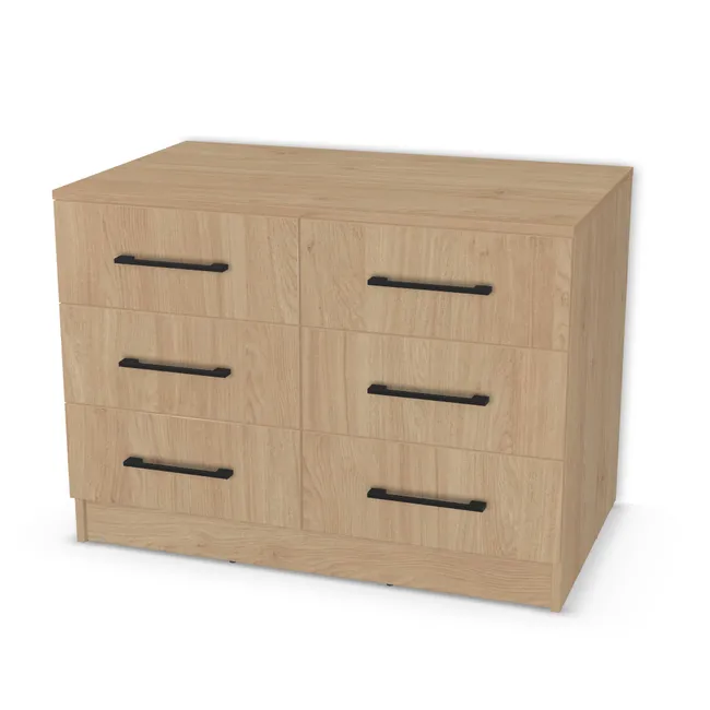 Front: Dąb Kendal naturalny (H3170, ST12) Usłojenie Pionowe, Korpus: Dąb Kendal naturalny (H3170, ST12), Usłojenie frontu: Pionowe, Materiał pleców: Plecy z płyty HDF 3 mm (biała), Szerokość: 100 cm, Wysokość: 63 cm, Wysokość z cokołem: 73 cm, Głębokość: 58 cm, Głęb. całkowita: 60 cm, Szer. części lewej: 50 cm, Układ mebla: Po lewej szuflady, po prawej szuflady, Fronty: Z frontami, Typ wieńca górnego: Wieniec górny nakładany wysunięty nad front, Liczba szuflad w lewej części: 3 szuflady po lewej, Liczba szuflad w prawej części: 3 szuflady po prawej, Typ podstawy: Cokół 10 cm, System domyku: Otwieranie uchwytem (+Hamulec Blumotion), Prowadnice szuflad: Blum Tandem Wysuw 75% (Optimum Blum), Uchwyty szuflad: Uchwyt 2576 Czarny Mat rozstaw 192 mm (Uchwyt 2576 192 mm), Podpórki półek: Podpórki Kuadro z zabezpieczeniem (typ 2) (Premium / z zabezp.), Obrzeże korpusu: 0,8 mm, Obrzeże frontu: 0,8 mm, Rozmieszczenie uchwytów: Pionowo (góra frontu 50 mm, bok 50 mm), Rozmieszczenie uchwytów szuflad: Poziomo (centralnie na froncie)