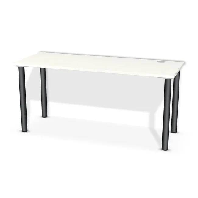 Blat: W1100 ST9 25mm, Szerokość: 160 cm, Głębokość: 60 cm, Przepusty: Prawy róg, Kolor przepustu: Przepust Kablowy z Plastiku fi 80 Szary (Plastik 80 Szary), Nóżki: Noga metalowa NOVA fi60 71cm Czarny Mat (Amix AN-710), Obrzeże blatu: 