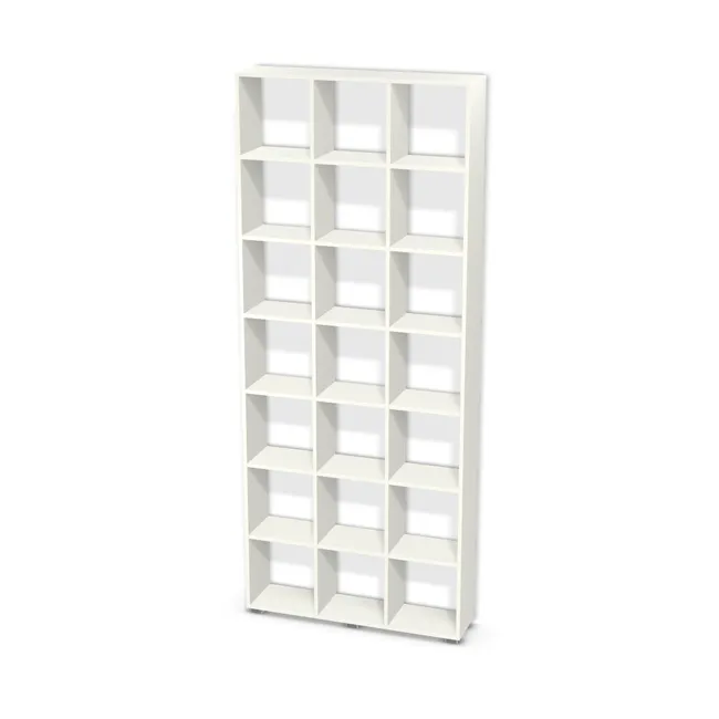 Korpus: Biały premium (W1000, ST9), Przednie i tylne krawędzie: Domyślne (w kolorze korpusu) (W1000, ST9), Szerokość: 104 cm, Wysokość: 250 cm, Wysokość z nóżkami: 252,5 cm, Głębokość: 25 cm, Liczba rzędów: 7 rzędów, Liczba kolumn: 3 kolumny, Typ podstawy: Nóżki (wg wyboru), Obrzeże korpusu: 0,8 mm