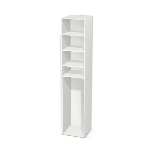 Korpus: W962 SM, Materiał pleców: Plecy z płyty HDF 3 mm (biała), Szerokość: 50 cm, Wysokość: 250 cm, Głębokość: 50 cm, Liczba półek: 4 półki, Rozmieszczenie półek: Własne ustawienie, Typ podstawy: Brak (tylko ślizgacze), Podpórki półek: Podpórki Kuadro z zabezpieczeniem (typ 2) (Premium / z zabezp.), Obrzeże korpusu: 