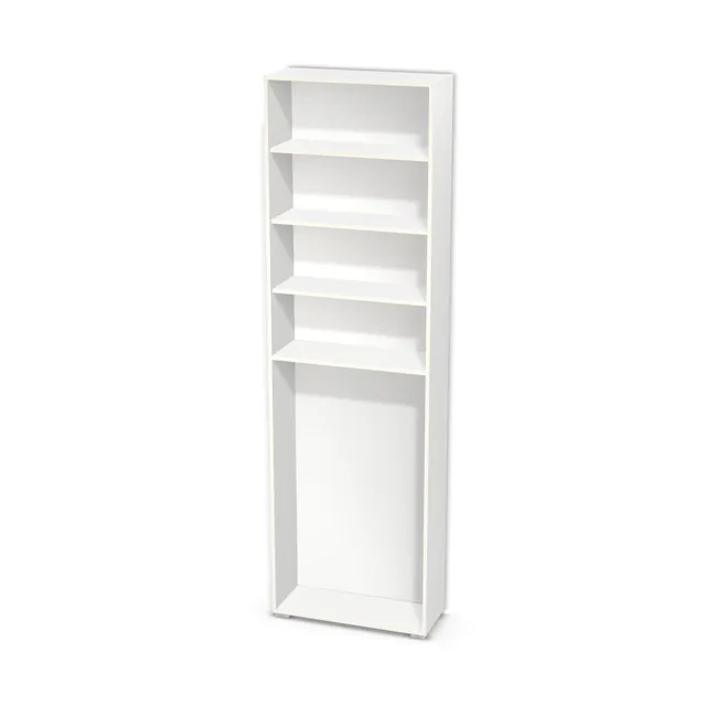 Korpus: Biel Alpejska (WU8685, BS), Materiał pleców: Plecy z płyty jak korpus, Szerokość: 75 cm, Wysokość: 249 cm, Wysokość z nóżkami: 251 cm, Głębokość: 29,7 cm, Wys. pasa dolnego: 125,4 cm, Drzwi: Bez frontów, Liczba półek na górze: 3 półki, Liczba półek na dole: Bez półek, Rozmieszczenie półek: Własne ustawienie, Typ podstawy: Nóżki (wg wyboru), System domyku: Otwieranie uchwytem, Zawiasy: Dobór we własnym zakresie (Brak), Nóżki: Stopka K041 - tworzywo - chrom wys 2 cm (Stopka chrom 2cm), Uchwyty: Brak uchwytów i brak nawiertów (Brak uchwytów), Podpórki półek: Podpórki półki fi 5 mm (Basic / ruchome), Obrzeże korpusu: 0,8 mm