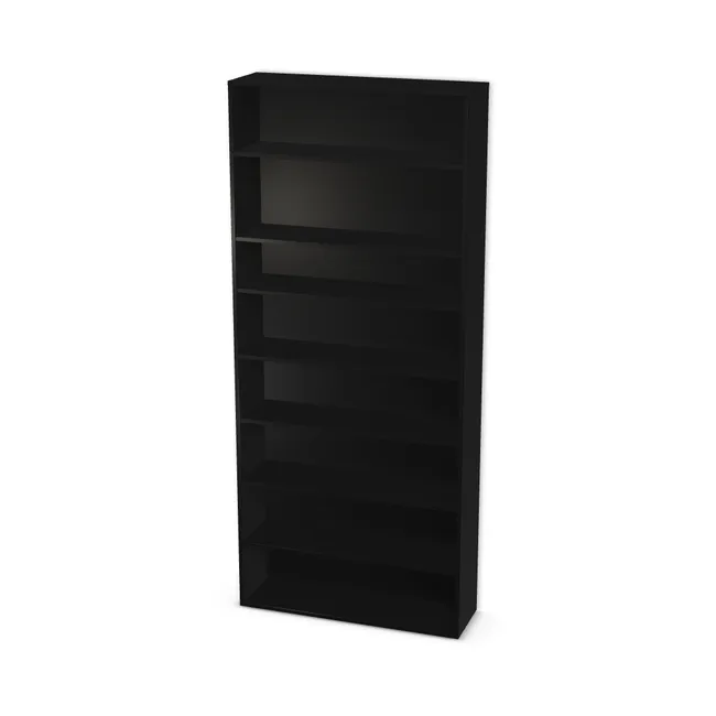 Korpus: Czarny (U999, ST2), Materiał pleców: Plecy z płyty jak korpus, Szerokość: 100 cm, Wysokość: 230 cm, Głębokość: 30 cm, Liczba półek: 7 półek, Rozmieszczenie półek: Własne ustawienie, Typ podstawy: Brak (tylko ślizgacze), Podpórki półek: Podpórki półki fi 5 mm (Basic / ruchome), Obrzeże korpusu: 