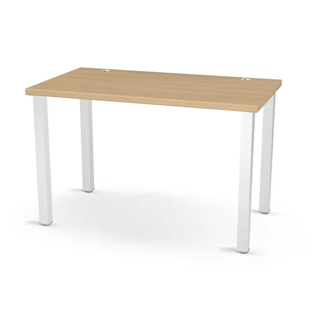 Blat: Dąb Vicenza (H3157, ST12, 36mm), Szerokość: 135 cm, Głębokość: 75 cm, Przepusty: Lewy i prawy róg, Kolor przepustu: Przepust Kablowy ze Znalu fi 60 Aluminium (Przepust 60 Aluminium), Nóżki: Noga kwadratowa 60x60 82cm Metal Aluminium (Rejs Kwadr. 60x60), Obrzeże blatu: 2,0 mm