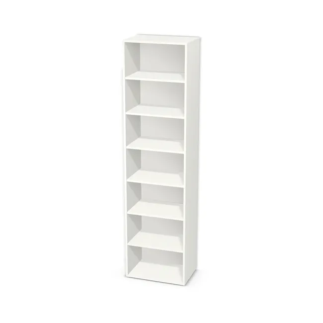 Korpus: Biały alpejski (W1100, ST9), Materiał pleców: Plecy z płyty HDF 3 mm (biała), Szerokość: 58 cm, Wysokość: 223 cm, Głębokość: 38 cm, Liczba półek: 6 półek, Rozmieszczenie półek: Rozmieszczenie symetryczne półek, Typ podstawy: Brak (tylko ślizgacze), Podpórki półek: Podpórki półki fi 5 mm (Basic / ruchome), Obrzeże korpusu: 0,8 mm, Rodzaj: Zabudowa szeregowa