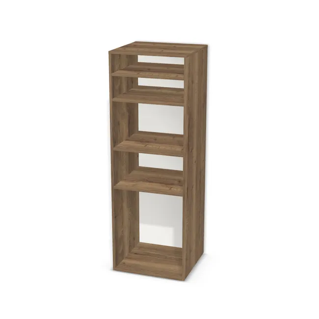 Korpus: Dąb Halifax tabak (H1181, ST37), Materiał pleców: Plecy z płyty HDF 3 mm (biała), Szerokość: 62 cm, Wysokość: 182 cm, Głębokość: 58 cm, Liczba półek: 4 półki, Rozmieszczenie półek: Własne ustawienie, Typ podstawy: Brak (tylko ślizgacze), Podpórki półek: Podpórki półki fi 5 mm (Basic / ruchome), Obrzeże korpusu: 0,8 mm