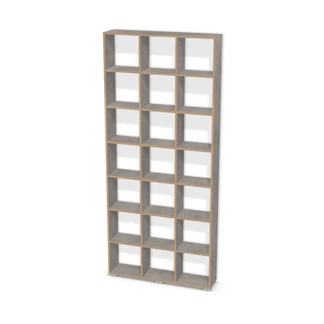 Korpus: Beton Chicago jasnoszary (F186, ST9), Przednie i tylne krawędzie: W innym kolorze (H3170, ST12), Szerokość: 110 cm, Wysokość: 250 cm, Wysokość z nóżkami: 252 cm, Głębokość: 24 cm, Liczba rzędów: 7 rzędów, Liczba kolumn: 3 kolumny, Typ podstawy: Nóżki (wg wyboru), Obrzeże korpusu: 0,8 mm