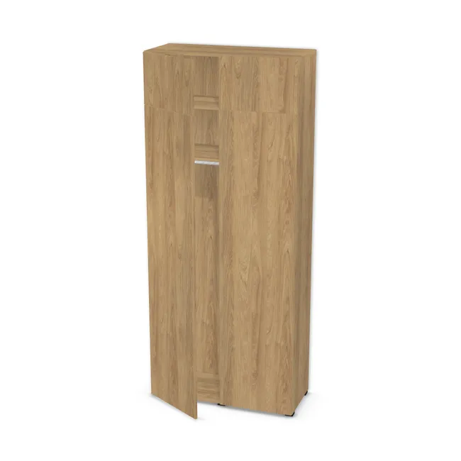 Front: Hikora naturalna (H3730, ST10) Usłojenie Pionowe, Korpus: Hikora naturalna (H3730, ST10), Usłojenie frontu: Pionowe, Materiał pleców: Plecy z płyty jak korpus, Szerokość: 107 cm, Wysokość: 250 cm, Wysokość z nóżkami: 252 cm, Głębokość: 44 cm, Głębokość z frontem: 45,8 cm, Wys. części z drążkiem: 180 cm, Przestrzeń pod drążkiem (od osi drążka do wieńca dolnego): 169,7 cm, Wys. segmentu dolnego: 215 cm, Drzwi: 4 fronty - 2 lewe, 2 prawe, Liczba półek na górze: Bez półek, Układ półek pod drążkiem: Bez półki pod drążkiem, Typ podstawy: Nóżki (wg wyboru), System domyku: Otwieranie uchwytem, Zawiasy: Blum ClipTop 110 cichy domyk (Premium), Nóżki: Nóżka Kwadratowa 6601 Bez Regulacji wys.2cm CZARNY MAT (Nóżka 6601 Czarna 2 cm), Uchwyty: Brak uchwytów i brak nawiertów (Brak uchwytów), Podpórki półek: Podpórki półki fi 5 mm (Basic / ruchome), Obrzeże korpusu: 0,8 mm, Obrzeże frontu: 0,8 mm