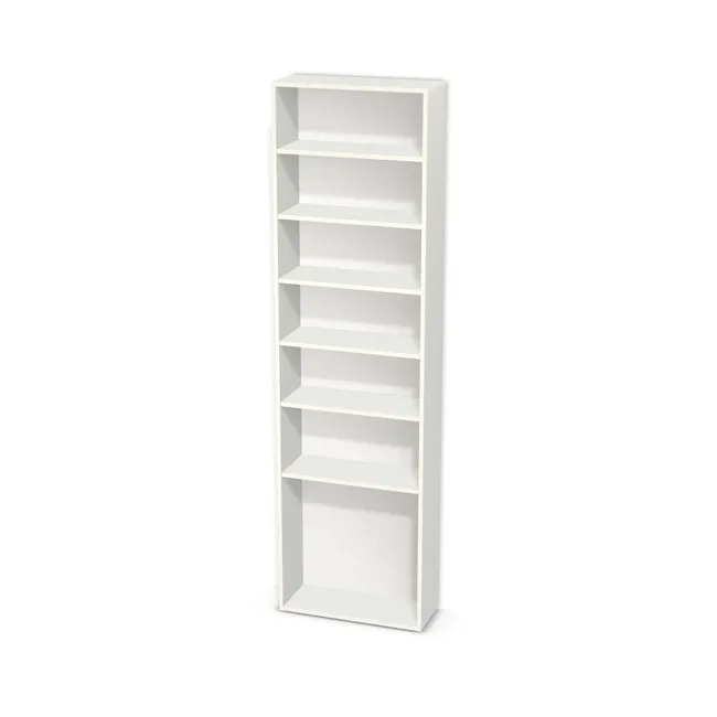 Korpus: W962 ST2, Materiał pleców: Plecy z płyty HDF 3 mm (biała), Szerokość: 65 cm, Wysokość: 230 cm, Głębokość: 25 cm, Liczba półek: 6 półek, Rozmieszczenie półek: Własne ustawienie, Typ podstawy: Brak (tylko ślizgacze), Podpórki półek: Podpórki półki fi 5 mm (Basic / ruchome), Obrzeże korpusu: 