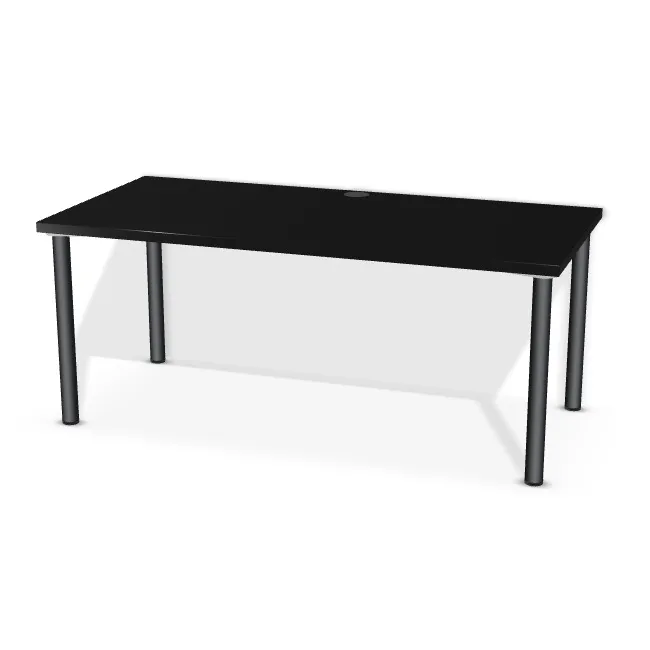 Blat: Czarny (U999, ST2, 36mm), Szerokość: 180 cm, Głębokość: 85 cm, Przepusty: Środek, Kolor przepustu: Przepust Kablowy z Plastiku fi 80 Czarny (Plastik 80 Czarny), Nóżki: Noga metalowa NOVA fi60 71cm Czarny Mat (Amix AN-710), Obrzeże blatu: 