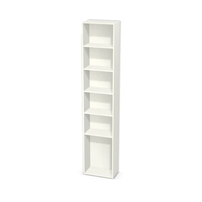 Korpus: Biały premium (W1000, ST9), Materiał pleców: Plecy z płyty jak korpus, Szerokość: 50 cm, Wysokość: 244 cm, Głębokość: 28 cm, Liczba półek: 5 półek, Rozmieszczenie półek: Własne ustawienie, Typ podstawy: Brak (tylko ślizgacze), Podpórki półek: Podpórki półki fi 5 mm (Basic / ruchome), Obrzeże korpusu: 0,8 mm