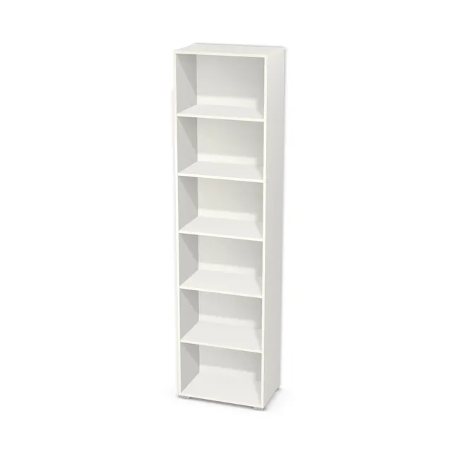 Korpus: Biały klasyczny (W960, SM), Materiał pleców: Plecy z płyty jak korpus, Szerokość: 65 cm, Wysokość: 250 cm, Wysokość z nóżkami: 252 cm, Głębokość: 40 cm, Liczba półek: 5 półek, Rozmieszczenie półek: Rozmieszczenie symetryczne półek, Typ podstawy: Nóżki (wg wyboru), Nóżki: Stopka K041 - tworzywo - chrom wys 2 cm (Stopka chrom 2cm), Podpórki półek: Podpórki półki fi 5 mm (Basic / ruchome), Obrzeże korpusu: 0,8 mm