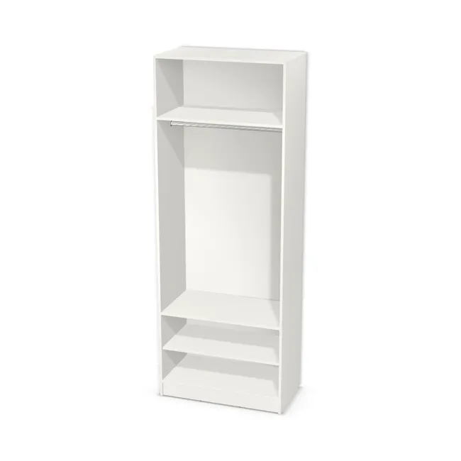 Korpus: Biały klasyczny (W960, ST7), Materiał pleców: Plecy z płyty HDF 3 mm (biała), Szerokość: 89 cm, Wysokość: 230 cm, Wysokość z cokołem: 240 cm, Głębokość: 48 cm, Wys. części dolnej: 190 cm, Wys. między drążkiem a półką: 130 cm, Układ półek pod drążkiem: Półka stała pod drążkiem, Drzwi: Bez frontów - nawierty pod prowadniki lewe i&amp;nbsp;prawe, Liczba dodatkowych półek na dole: 1 półka dodatkowa, Rozmieszczenie półek: Rozmieszczenie symetryczne półek, Typ podstawy: Cokół 10 cm, System domyku: Otwieranie uchwytem, Zawiasy: Blum ClipTop 110 cichy domyk (Premium), Uchwyty: Brak uchwytów i brak nawiertów (Brak uchwytów), Podpórki półek: Podpórki Kuadro z zabezpieczeniem (typ 2) (Premium / z zabezp.), Obrzeże korpusu: 0,8 mm, Rodzaj: Zabudowa szeregowa