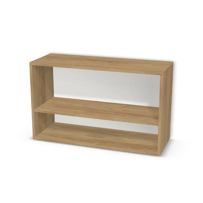 Korpus: Hikora naturalna (H3730, ST10), Materiał pleców: Plecy z płyty HDF 3 mm (biała), Szerokość: 87,5 cm, Wysokość: 53 cm, Głębokość: 31,8 cm, Liczba półek: 1 półka, Rozmieszczenie półek: Własne ustawienie, Typ podstawy: Brak (tylko ślizgacze), Podpórki półek: Podpórki półki fi 5 mm (Basic / ruchome), Obrzeże korpusu: 0,8 mm, Rodzaj: Zabudowa szeregowa