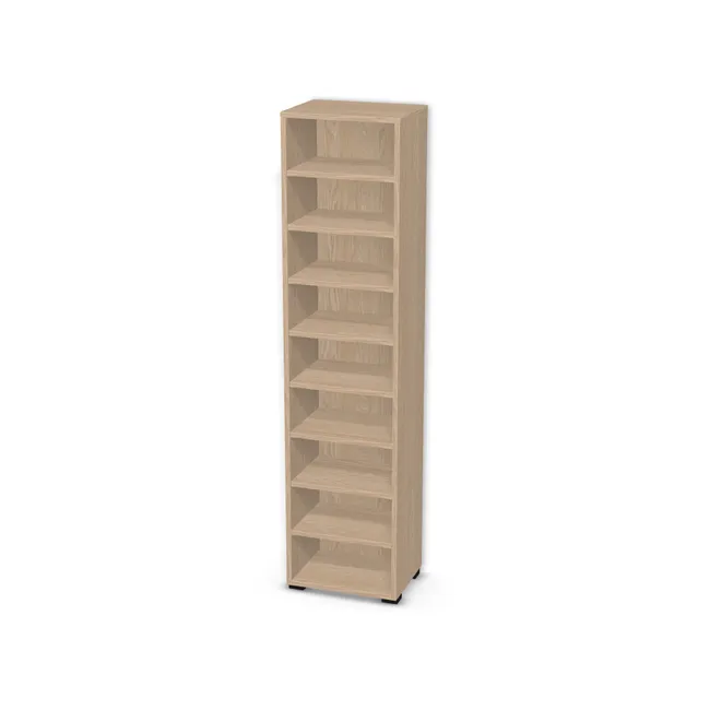 Korpus: Dąb Baronia jasny (H1362, ST12), Materiał pleców: Plecy z płyty jak korpus, Szerokość: 40 cm, Wysokość: 164 cm, Wysokość z nóżkami: 166 cm, Głębokość: 30 cm, Liczba półek: 8 półek, Rozmieszczenie półek: Rozmieszczenie symetryczne półek, Typ podstawy: Nóżki (wg wyboru), Nóżki: Nóżka Kwadratowa 6601 Bez Regulacji wys.2cm CZARNY MAT (Nóżka 6601 Czarna 2 cm), Podpórki półek: Podpórki półki fi 5 mm (Basic / ruchome), Obrzeże korpusu: 0,8 mm