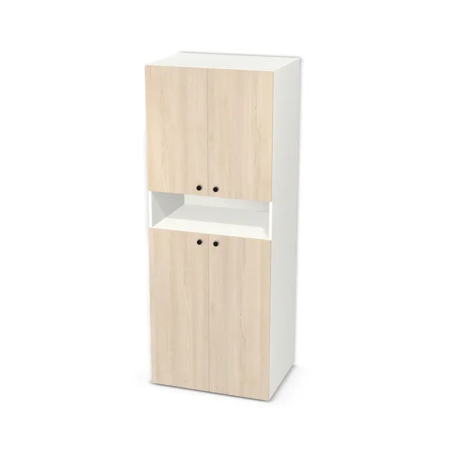 Front: Klon Hard szampański (H3860, ST9) Usłojenie Pionowe, Korpus: Biały alpejski (W1100, ST9), Usłojenie frontu: Pionowe, Materiał pleców: Plecy z płyty jak korpus, Szerokość: 78 cm, Wysokość: 203 cm, Głębokość: 56 cm, Głębokość z frontem: 57,8 cm, Wys. części górnej: 76 cm, Wys. części dolnej: 104 cm, Drzwi: 4 fronty - 2 lewe, 2 prawe, Liczba półek na górze: 2 półki, Liczba półek na środku: Bez półek, Liczba półek na dole: 3 półki, Rozmieszczenie półek: Własne ustawienie, Typ podstawy: Brak (tylko ślizgacze), System domyku: Otwieranie uchwytem, Zawiasy: Blum ClipTop 110 cichy domyk (Premium), Uchwyty: Gałka COMO 0168 - czarny mat / fi 26 mm (Gałka 0168), Podpórki półek: Podpórki Kuadro z zabezpieczeniem (typ 2) (Premium / z zabezp.), Obrzeże korpusu: 0,8 mm, Obrzeże frontu: 0,8 mm, Rozmieszczenie uchwytów: Pionowo (góra frontu 50 mm, bok 50 mm), Rozmieszczenie uchwytów (na górze): Pionowo (dół frontu 50 mm), bok 50 mm)