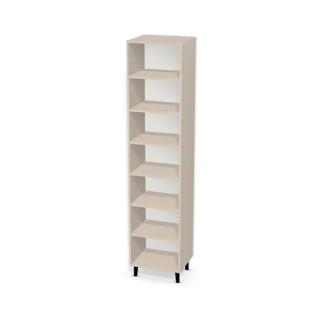 Korpus: Kaszmir (U702, ST9), Materiał pleców: Plecy z płyty HDF 3 mm (biała), Szerokość: 50 cm, Wysokość: 210 cm, Wysokość z nóżkami: 222 cm, Głębokość: 40 cm, Liczba półek: 6 półek, Rozmieszczenie półek: Rozmieszczenie symetryczne półek, Typ podstawy: Nóżki (wg wyboru), Nóżki: Nóżka K440 Czarna wysokość 12 cm (Nóżka K440 Czarna 12 cm), Podpórki półek: Podpórki Kuadro z zabezpieczeniem (typ 2) (Premium / z zabezp.), Obrzeże korpusu: 0,8 mm