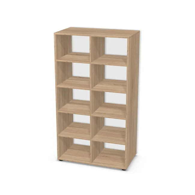 Korpus: Dąb Bardolino naturalny (H1145, ST10), Przednie i tylne krawędzie: Domyślne (w kolorze korpusu) (H1145, ST10), Szerokość: 90 cm, Wysokość: 160 cm, Wysokość z nóżkami: 161,9 cm, Głębokość: 50 cm, Liczba rzędów: 5 rzędów, Liczba kolumn: 2 kolumny, Typ podstawy: Nóżki (wg wyboru), Obrzeże korpusu: 0,8 mm