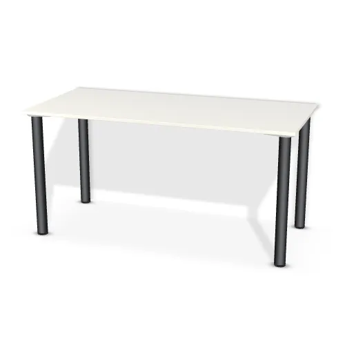 Blat: Biały klasyczny (W960, SM, 18mm), Szerokość: 150 cm, Głębokość: 70 cm, Przepusty: Brak, Nóżki: Noga metalowa NOVA fi60 71cm Czarny Mat (Amix AN-710), Obrzeże blatu: 2,0 mm