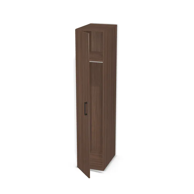 Front: Eukaliptus naturalny (H3041, TM12ST12) Usłojenie Pionowe, Korpus: Eukaliptus naturalny (H3041, TM12ST12), Usłojenie frontu: Pionowe, Materiał pleców: Plecy z płyty jak korpus, Szerokość: 40 cm, Wysokość: 200 cm, Głębokość: 58 cm, Głębokość z frontem: 59,8 cm, Wys. części dolnej: 160 cm, Przestrzeń pod drążkiem (od osi drążka do wieńca dolnego): 149,7 cm, Układ półek pod drążkiem: Bez półki pod drążkiem, Drzwi: 1 front - otwierany w lewo, Typ podstawy: Brak (tylko ślizgacze), System domyku: Otwieranie uchwytem, Zawiasy: Blum ClipTop 110 cichy domyk (Premium), Uchwyty: Uchwyt FUSION 0627/160 czarny mat Viefe (0627160ZM2 160), Obrzeże korpusu: 1,0 mm, Obrzeże frontu: 1,0 mm, Rozmieszczenie uchwytów: Pionowo (środek frontu, bok 50 mm)