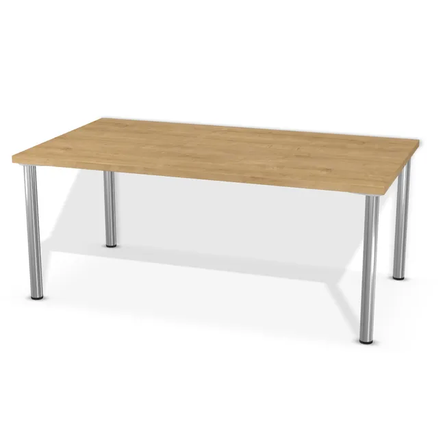 Blat: Dąb Hamilton naturalny (H3303, ST10, 36mm), Szerokość: 180 cm, Głębokość: 100 cm, Przepusty: Brak, Nóżki: Noga metalowa NOVA fi60 71cm Chrom Połysk (Amix AN-710), Obrzeże blatu: 2,0 mm