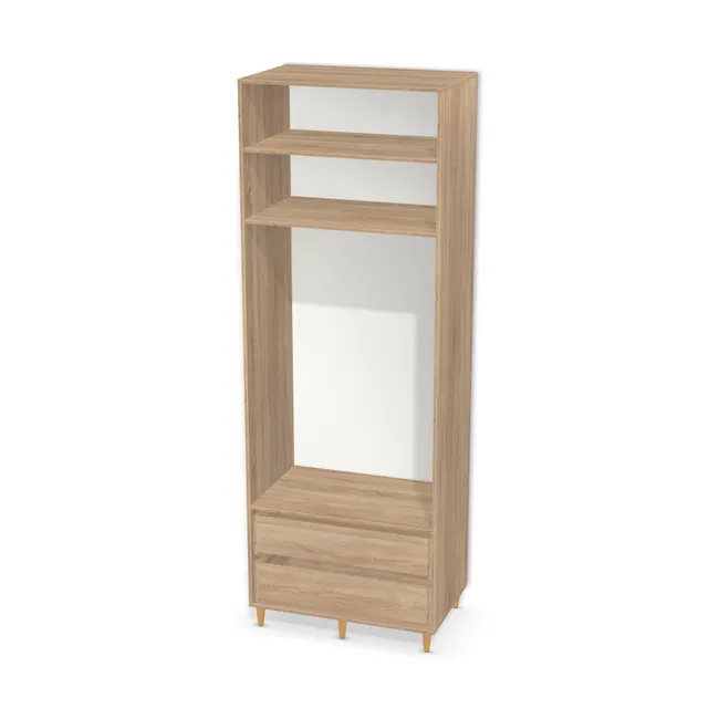 Korpus: Dąb Bardolino naturalny (H1145, ST10), Materiał pleców: Plecy z płyty HDF 3 mm (biała), Szerokość: 92 cm, Wysokość: 250 cm, Wysokość z nóżkami: 260,7 cm, Głębokość: 56,8 cm, Wys. części dolnej: 52 cm, Typ szuflady: Z frontem wpuszczanym, Fronty szuflad: Bez frontów szuflad, Liczba szuflad: 2 szuflady, Liczba półek: 2 półki, Rozmieszczenie półek: Własne ustawienie, Typ podstawy: Nóżki (wg wyboru), System domyku: Otwieranie uchwytem (+Hamulec Blumotion), Typ szuflad: Szuflady skrzyniowe, Szuflady: Blum Movento (Premium Blum), Nóżki: Noga meblowa drewniana 10cm stożek (Drewniana 10cm stożek), Uchwyty szuflad: Brak uchwytów i brak nawiertów (Brak uchwytów), Podpórki półek: Podpórki Kuadro z zabezpieczeniem (typ 2) (Premium / z zabezp.), Obrzeże korpusu: 0,8 mm, Typ wieńca dolnego: Wieniec dolny nakładany, Rodzaj: Zabudowa szeregowa