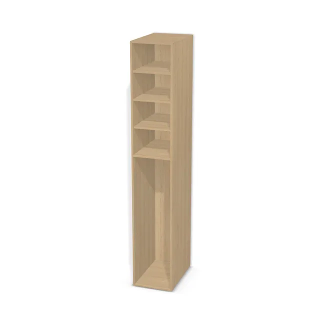 Korpus: Dąb Vicenza (H3157, ST12), Materiał pleców: Plecy z płyty jak korpus, Szerokość: 41 cm, Wysokość: 246,5 cm, Głębokość: 64 cm, Wys. pasa dolnego: 138 cm, Drzwi: Bez frontów - nawierty pod prowadniki lewe, Liczba półek na górze: 3 półki, Liczba półek na dole: Bez półek, Rozmieszczenie półek: Rozmieszczenie symetryczne półek, Typ podstawy: Brak (tylko ślizgacze), System domyku: Otwieranie uchwytem, Zawiasy: Blum ClipTop 110 cichy domyk (Premium), Uchwyty: Brak uchwytów i brak nawiertów (Brak uchwytów), Podpórki półek: Podpórki Kuadro z zabezpieczeniem (typ 2) (Premium / z zabezp.), Obrzeże korpusu: 0,8 mm, Rodzaj: Zabudowa szeregowa