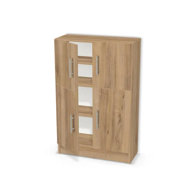 Front: Orzech Pacific naturalny (H3700, ST10) Usłojenie Pionowe, Korpus: Orzech Pacific naturalny (H3700, ST10), Usłojenie frontu: Pionowe, Materiał pleców: Plecy z płyty HDF 3 mm (biała), Szerokość: 68 cm, Wysokość: 95 cm, Wysokość z cokołem: 105 cm, Głębokość: 26 cm, Głębokość z frontem: 27,8 cm, Wys. pasa dolnego: 57 cm, Drzwi: 4 fronty - 2 lewe, 2 prawe, Liczba półek na górze: 1 półka, Liczba półek na dole: 1 półka, Rozmieszczenie półek: Rozmieszczenie symetryczne półek, Typ podstawy: Cokół 10 cm, System domyku: Otwieranie uchwytem, Zawiasy: Blum ClipTop 110 cichy domyk (Premium), Uchwyty: Reling RE10 Nikiel szczotkowany Rozstaw 96 mm dł. 156 mm (Reling RE10 96 mm), Podpórki półek: Podpórki Kuadro z zabezpieczeniem (typ 2) (Premium / z zabezp.), Obrzeże korpusu: 0,8 mm, Obrzeże frontu: 0,8 mm, Rozmieszczenie uchwytów: Pionowo (środek frontu, bok 50 mm), Rozmieszczenie uchwytów (na górze): Pionowo (środek frontu, bok 50 mm)