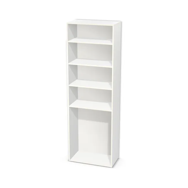 Korpus: Biel Alpejska (WU8685, BS), Materiał pleców: Plecy z płyty HDF 3 mm (biała), Szerokość: 75 cm, Wysokość: 230 cm, Głębokość: 40 cm, Liczba półek: 4 półki, Rozmieszczenie półek: Własne ustawienie, Typ podstawy: Brak (tylko ślizgacze), Podpórki półek: Podpórki półki fi 5 mm (Basic / ruchome), Obrzeże korpusu: 0,8 mm