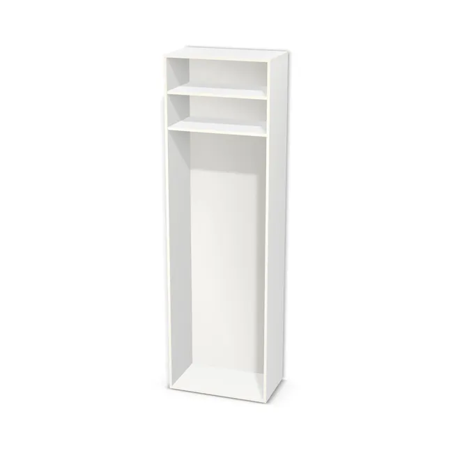 Korpus: Biel Alpejska (WU8685, BS), Materiał pleców: Plecy z płyty HDF 3 mm (biała), Szerokość: 70 cm, Wysokość: 230 cm, Głębokość: 40 cm, Liczba półek: 2 półki, Rozmieszczenie półek: Własne ustawienie, Typ podstawy: Brak (tylko ślizgacze), Podpórki półek: Podpórki półki fi 5 mm (Basic / ruchome), Obrzeże korpusu: 0,8 mm