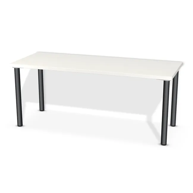 Blat: Biały klasyczny (W960, SM, 36mm), Szerokość: 180 cm, Głębokość: 70 cm, Przepusty: Brak, Nóżki: Noga metalowa NOVA fi60 71cm Czarny Mat (Amix AN-710), Obrzeże blatu: 2,0 mm