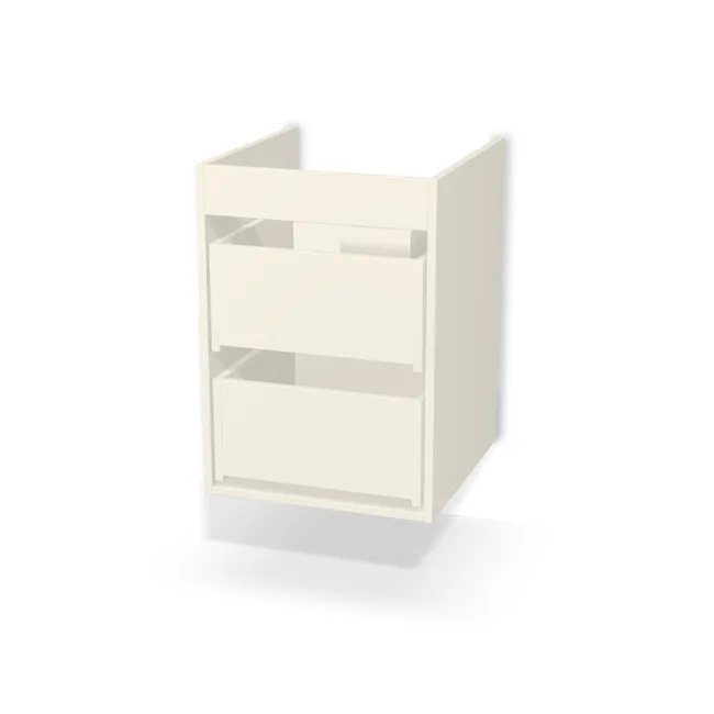 Korpus: Biały porcelanowy (W1200, ST9), Szerokość: 50 cm, Wysokość: 70 cm, Głębokość: 52,5 cm, Głębokość z frontem: 54,3 cm, Wew. przestrzeń na umywalkę: 50,7 cm, Wysokość na blendę: 13 cm, Wys. wspornika (trawersu): 10 cm, Typ wieńca górnego: Brak wieńca górnego, Fronty szuflad: Bez frontów szuflad, Liczba szuflad: 2 szuflady, Liczba szuflad pod syfon: 1 szuflada pod syfon, Szer. wcięcia: 12 cm, Głęb. wcięcia: 18 cm, Pozycja wcięcia  (względem środka szuflady/szafki): 4,7 cm, System domyku: Otwieranie uchwytem (+Hamulec Blumotion), Prowadnice szuflad: Blum Tandem (Optimum Blum), Zawieszki: Zawieszki Camar (udźwig 600kg) (Premium Camar), Uchwyty szuflad: Brak uchwytów i brak nawiertów (Brak uchwytów), Pozycja zawieszki: 0 cm, Obrzeże korpusu: 0,8 mm